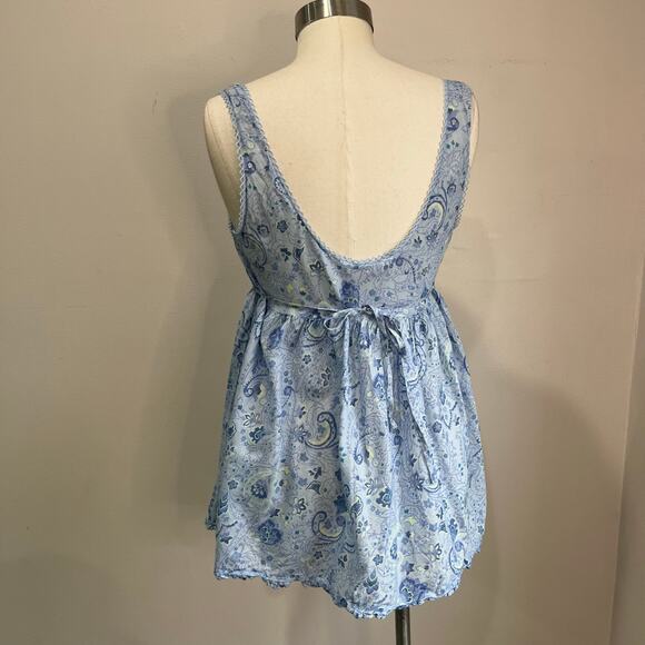 VTG Victoria’s Secret Country Babydoll Top Blue Paisley Cotton Cottagecore S - Picture 3 of 7